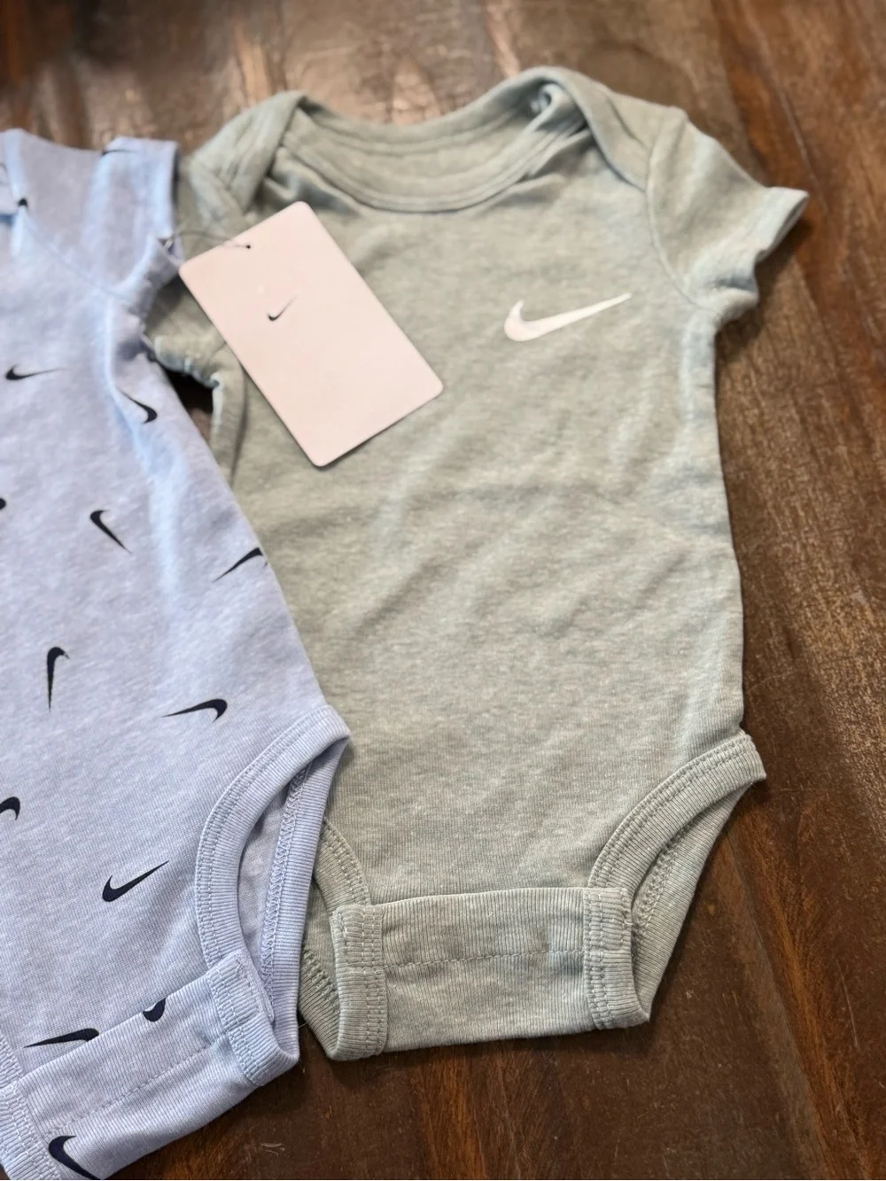 Nike Baby Essentials Set of 2 Bodysuits Heather Green Sz 3M & Pale Blue Sz 6M